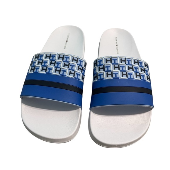 NWOT Tommy Hilfiger Blue Patterned Slides - Picture 3 of 7